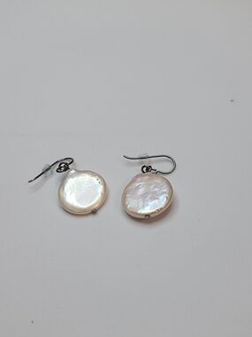 Cultured Coin Pearl Drop Earrings - White Pearlescent - Hypoallergenic - NEW
